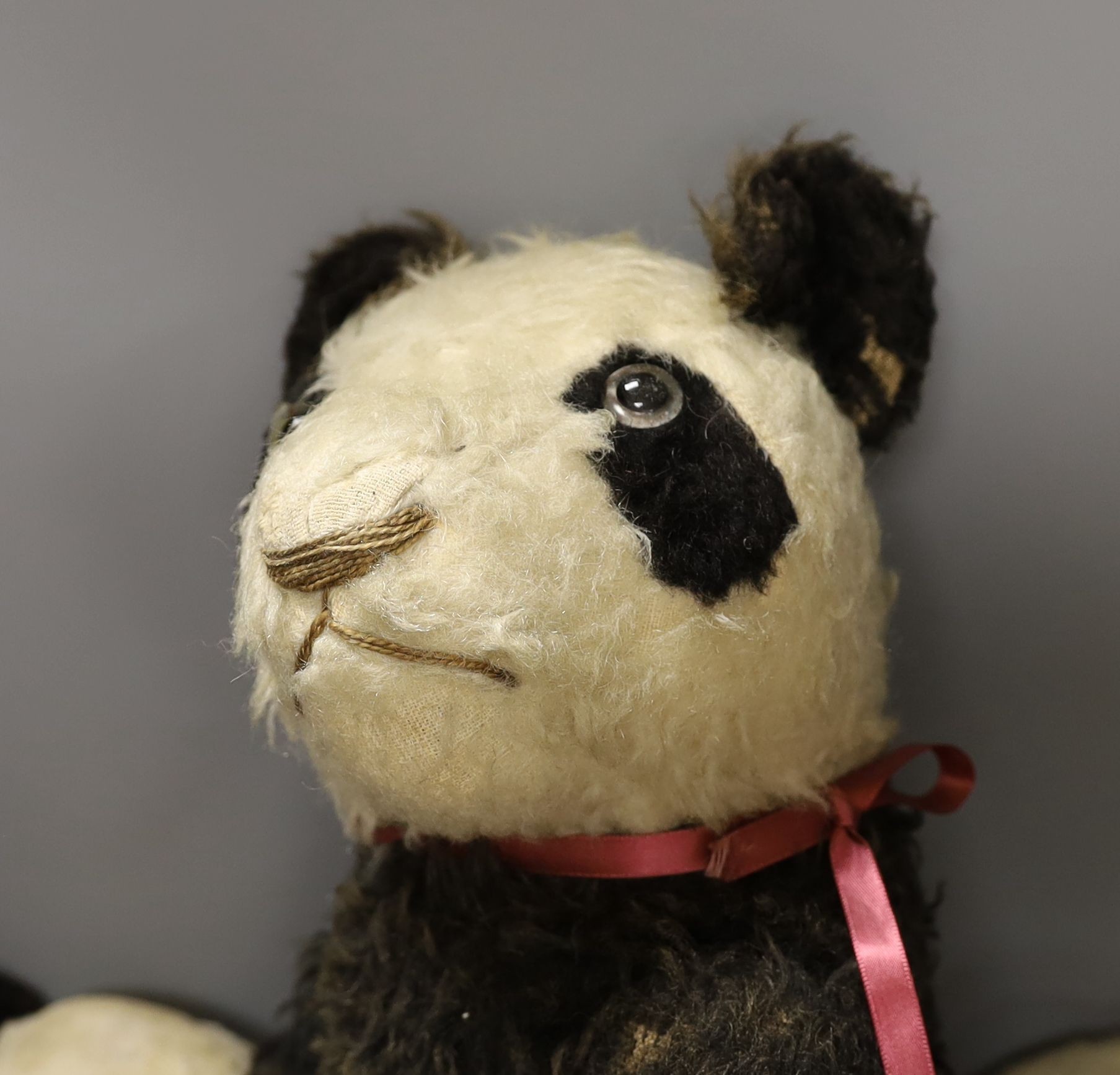 Large Merrythought Panda 1930's, Some Hairloss With Small Merrythought, One eye missing and 3 others.